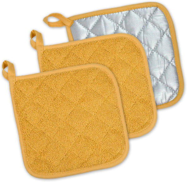 DII Basic Terry Collection Quilted Potholder, 100% Cotton, Mustard, 3 Piece