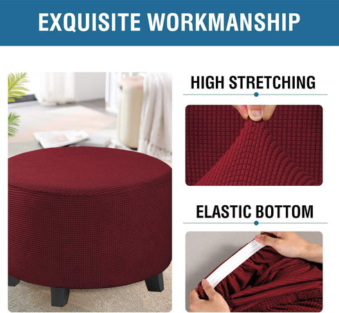 Ottoman Cover Stretch Ottoman Slipcover Round Ottoman Storage Cover Folding Stool Covers Furniture Protector Cover