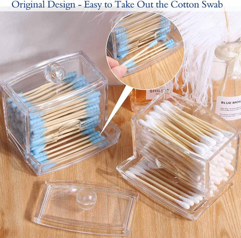 Swab Holder Canisters with Lid, Clear Plastic Qtip Dispenser for Cotton Swabs, Cotton Balls, Make Up Pads
