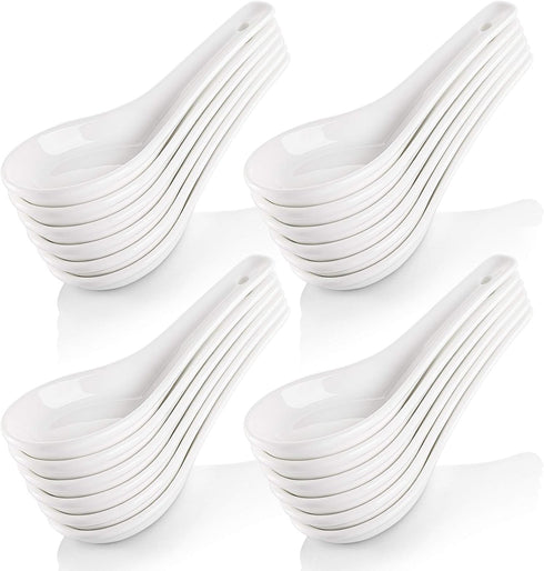 Yopay 24 Pack 5 Inch White Ceramic Soup Spoons, Asian Ramen Spoons for Appetizer, Wonton, Dumpling