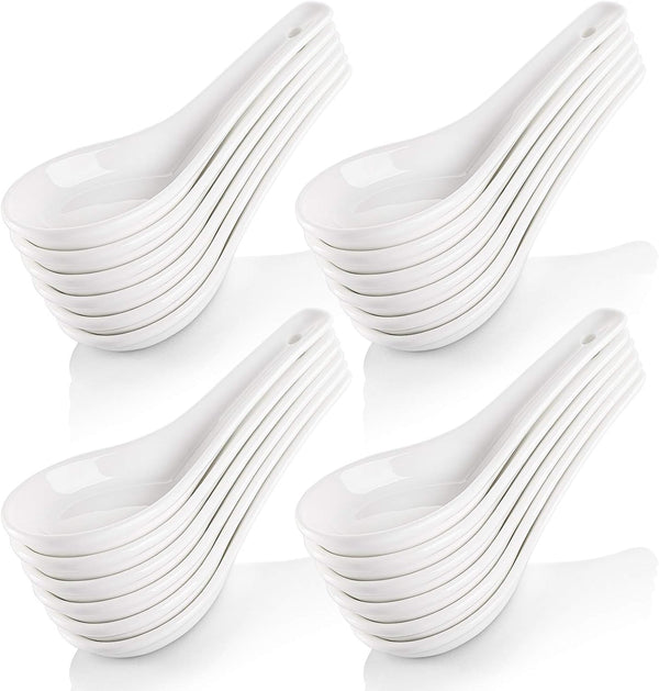Yopay 24 Pack 5 Inch White Ceramic Soup Spoons, Asian Ramen Spoons for Appetizer, Wonton, Dumpling