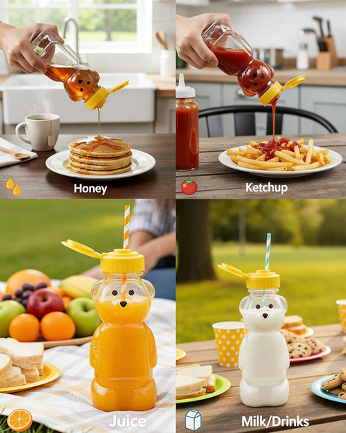 ZILAMGOO 2 8Oz (8 oz/ 2pcs) Pcs Plastic Bear Honey Bottle Cup with Yellow Flip Top Lid Bear Shaped Jar Honey Squeeze