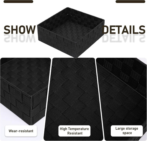 Drawer Organizer Bins, Woven Storage Box Set of 6, Stackable Cube Baskets for Organizing Drawers and Shelves.