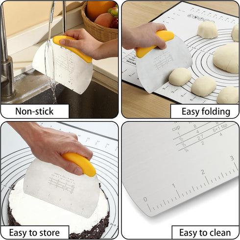 Rolling Pin 3-Piece Set, 17.5" Adjustable Thickness Rings, Stainless Steel Dough Roller for Baking