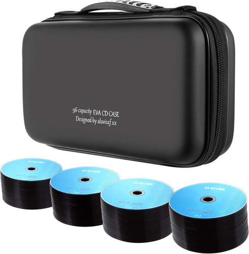 alavisxf xx CD Case, Portable Zipper Holder for 96 Capacity Blu-ray DVD, Disc Storage Organizer Wallet Bag (Black)
