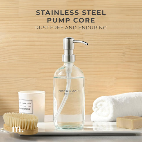 MaisoNovo Hand Soap Dispenser, 16.9 fl oz Clear Glass with Silver Pump, Bathroom Soap Dispenser x 1
