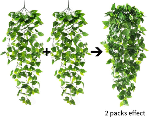 CEWOR 2pcs Fake Hanging Plants, 3.6ft Artificial Ivy Vine for Indoor Outdoor Home Decor (No Baskets)