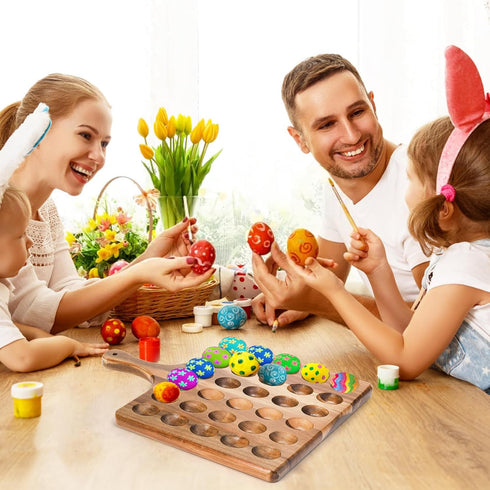 30 17"x13" Okllen Holes Reversible Wooden Deviled Egg Platter with Handle, Acacia Wood Deviled Egg Tray Charcuterie
