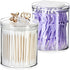 SheeChung 2 Pack Qtip Holder - Stackable Plastic Apothecary Jars with Storage Lids for Bathroom Organization (10oz)