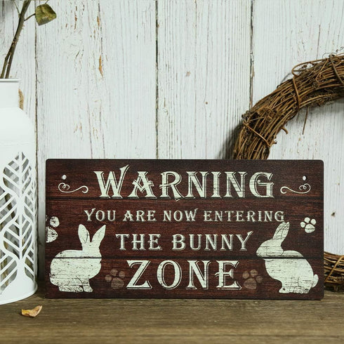 Putuo Decor Funny Rabbit Sign, Bunny Rabbit Home Decor Gift, 12 x 6 Inch (The Bunny Zone) Easter Decorations