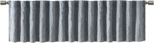 Andora Embroidered-Rod Pocket Valance, 50" x 18", Blue - Madison Park Small Faux Silk Valances for Window