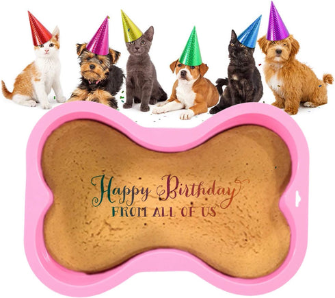 Dog Birthday Cake Mold, Silicone Bone Shape Cake Pan with Decorating Pen (Pink, 10")