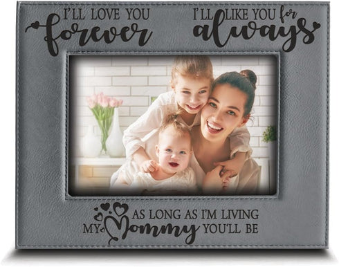 BELLA BUSTA Engraved Leather Picture Frame - I'll Love You Forever, I'll Like You for Always - Family Frame (5 x 7