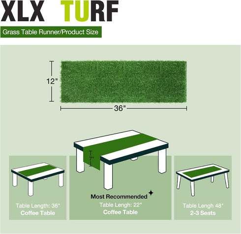XLX TURF 12 x 36 Inches Artificial Grass Table Runner - Green Fake Grass Turf for Golf Football Party Decorations,