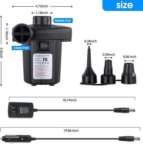 Air Pump for Air Mattress, Quick Fill Inflator Deflator for Inflatables, Perfect for Camping, Pool, Boat