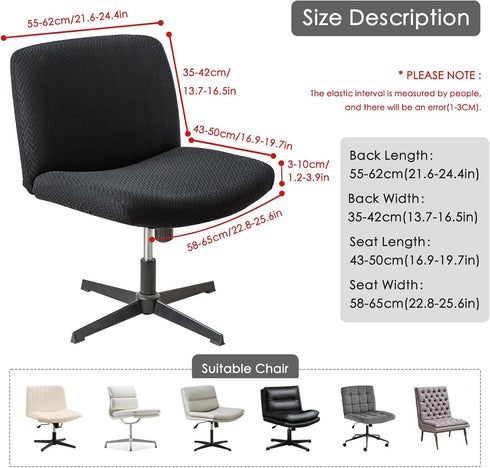 Armless Criss Cross Chair Cover Chair Slipcover Office Desk Chair Covers T-Shape Jacquard Mid Back Wide Seat Accent