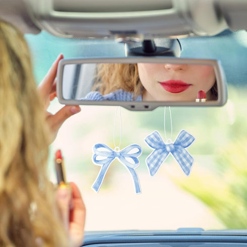 A1diee 12Pcs Set Blue Coquette Bow Air Freshener Hanging, Light Blue Aesthetic Diffuser Ornaments Refresh Air Fragrant