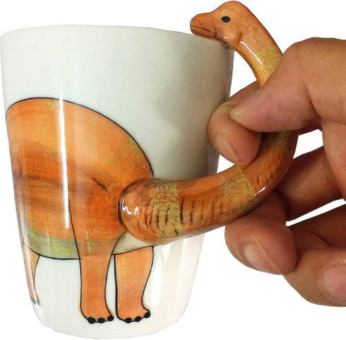 Dinosaur 3D Ceramic Mug, Long Necked Dragon Handle, Novelty Animal Cup Gift for Christmas, Thanksgiving, Mother's Day