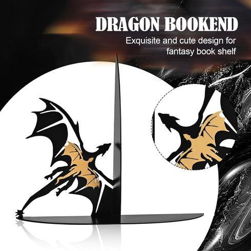 Nichake Metal Dragon Bookends Stoppers Holder Stand for Desk Shelf Cool Dragon Bookends Decorative, Fantasy Dragon