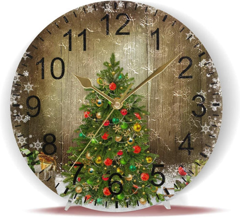 Wamika Christmas Tree Wall Clock, Silent Non Ticking Round Decorative Clock, 10 Inch Battery Operated