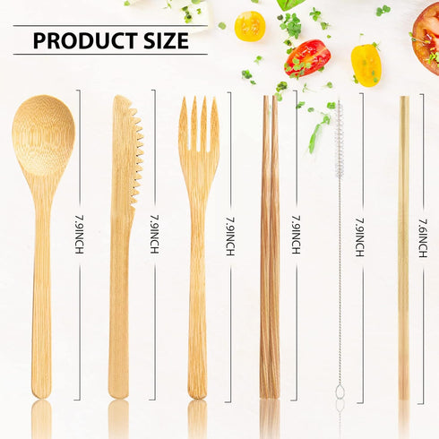 Boao 4 Sets Bamboo Utensils Wooden Utensils Set Reusable Cutlery Travel Chopsticks Fork Spoon Straw Portable Utensil Case for Travel Hiking Picnic Camping Cooking Office School Kitchen (Vintage Style) by Boao