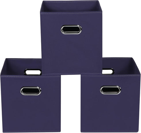 Navy Blue Fabric Storage Bins, Set of 3, 11x11x11 Foldable Cube Bins for Cloth or Accessory Storage