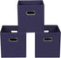 Navy Blue Fabric Storage Bins, Set of 3, 11x11x11 Foldable Cube Bins for Cloth or Accessory Storage