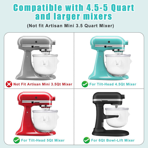SIMBIKOO 4.5 2-Quart Frozen Frozen Ice Cream Maker Attachment for KitchenAid Stand Mixer, Kithcen aid Ice Cream Maker