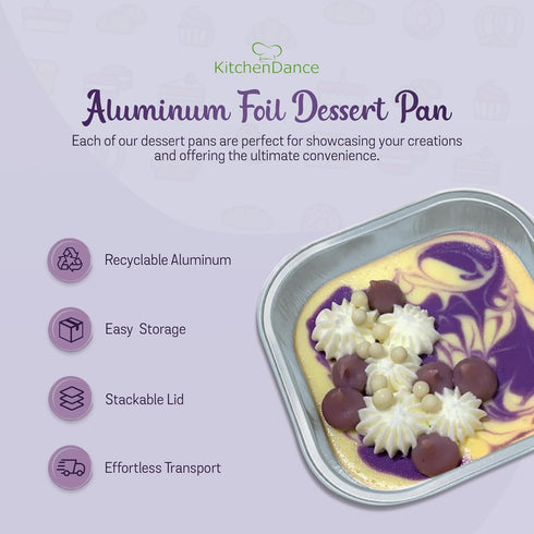 KitchenDance 4 Inch Baking Pan with Snap-On Lid, 8 oz. Square Colored Aluminum Pan, Oven, Freezer, Microwave Safe, A6