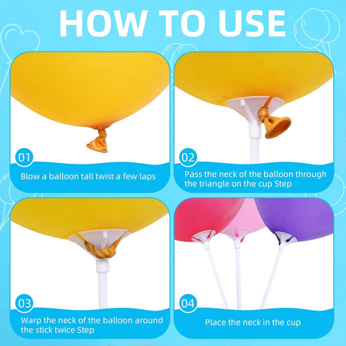Balloon Sticks - 100Pcs Balloon Stick and Cup Set for Party Wedding