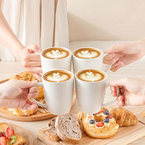 Set 6, 12 Oz vancasso White Ceramic Coffee Mug of Tea Cups with Handle for Latte, Tea, Cappuccino, Milk, Cocoa