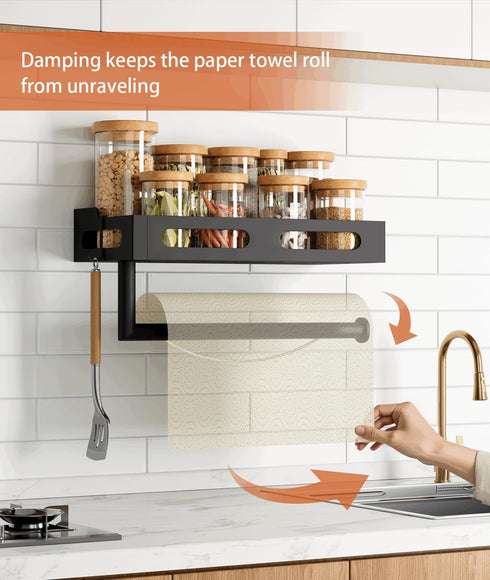 4 Paper Towel Holder Wall Mount for Kitchen, One-Handed Tear, Bathroom Paper Towel Holder with Shelf, RV Paper Towel