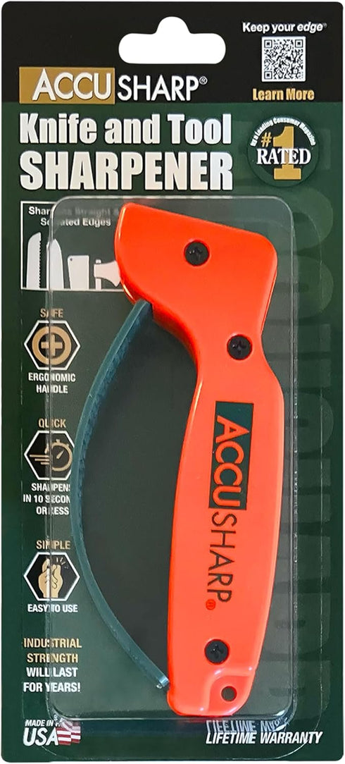 AccuSharp Knife Sharpener, Ergonomic Handle, Compact & Easy to Use, Blaze Orange