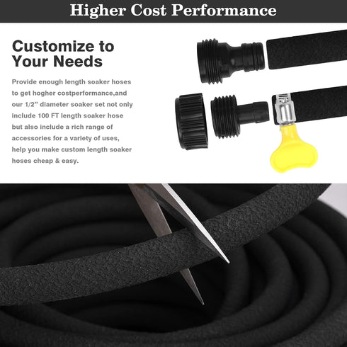 MHMHM 15FT 1/2 Inch Heavy Duty Soaker Hose Rubber Garden Drip Irrigation Hose with Solid Brass Connector Water Saving