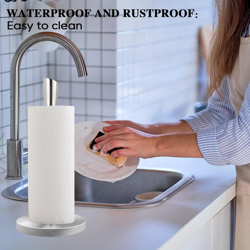 JOGREFUL Paper Towel Holder Stand for Kitchen, One-Handed Tear Stainless Steel Towel Roll Holder for Countertop,