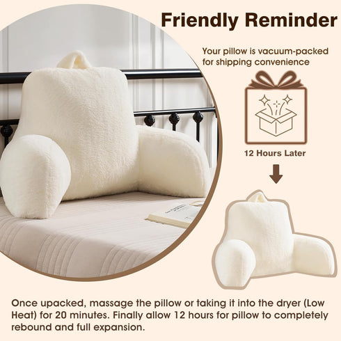 Jillche Bed Cozy Faux Fur Reading Pillow for Bed/Couch/Floor/Dorm, Great Back Pillow for Bed Sitting Up, Fluffy Fur Bed