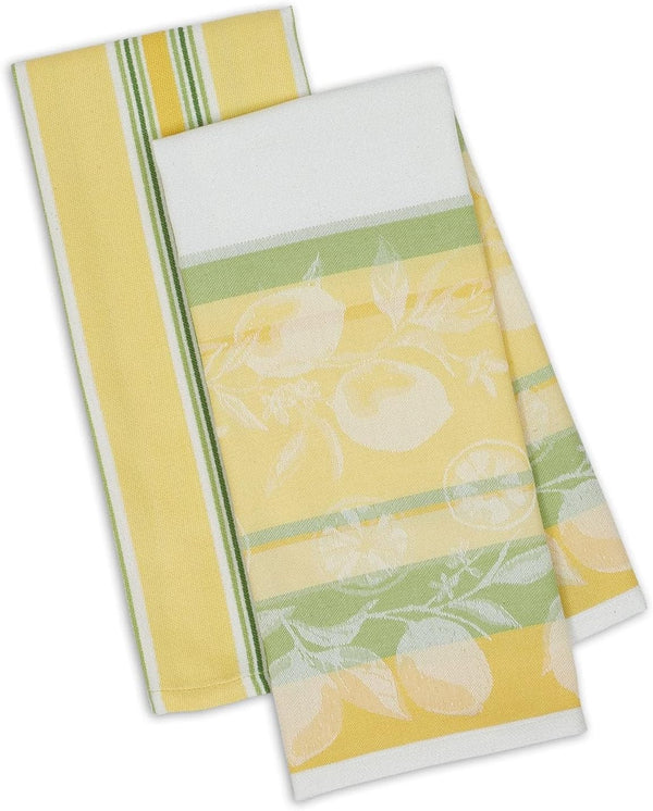 DII Kitchen Dish Towel Set 2 Riviera Lemons Yellow Green - 1 Lemon Print & 1 Stripe