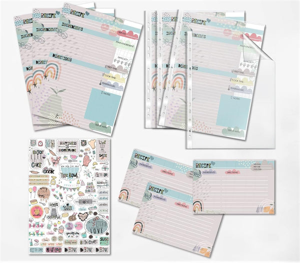Recipe Binder Refill Pages: 30 4x6 Recipe Cards, 20 A4 Recipe Cards, 45 Page Protectors