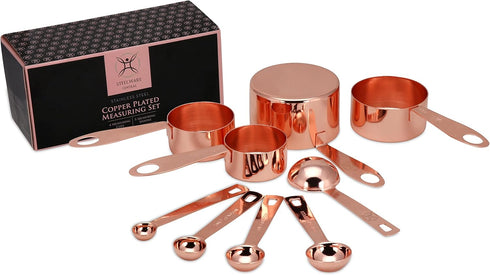 Copper Measuring Cups and Spoons - Stainless Steel 9 Pieces with 2 Rings