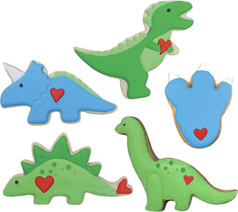 Ann Clark Dinosaur Cookie Cutters, 5-Pc Set, Made in USA, Triceratops, Stegosaurus, T-Rex, Brontosaurus, Dino Footprint
