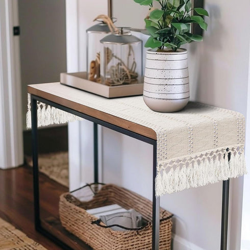 36 Inches, yuboo Boho Table Runner Beige Coffee Table Runner Short, Small Macrame Dresser Runner Scarf for Bedroom