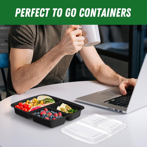50 Pack (100-Piece) 32 oz 3-Compartment, Meal Prep Containers Reusable with Lids To Go Take Out Plastic Food Storage