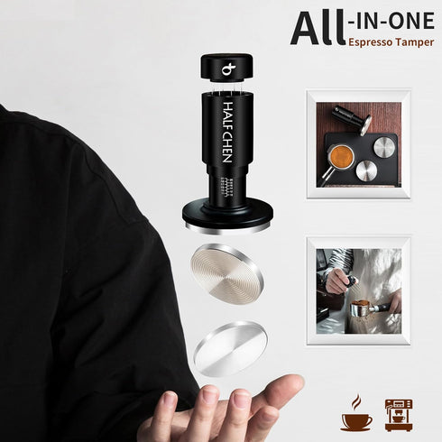 58mm Espresso Tamper with WDT Tool, Calibration Spring, Stainless Steel Flat and Spiral Bases, All-In-One Accessories