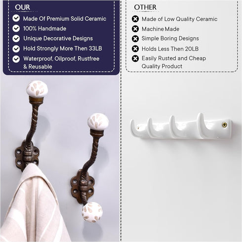 IndianShelf 2 Packs Decorative Coat Hooks, Unique Wall Hooks, Kids Iron Coat Rack, White