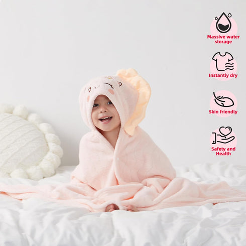 2 Pack 0-12 27.5 55 inch Hooded Towel for Kids, Coral Fleece Kids Bath Towels, Soft and Absorbent Toddler Towels