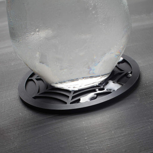 Silicone Coasters for Drinks - 6 Pack Unique Design Spider Drink Coasters, 4" Black Coaster Set by COASTERFIELD