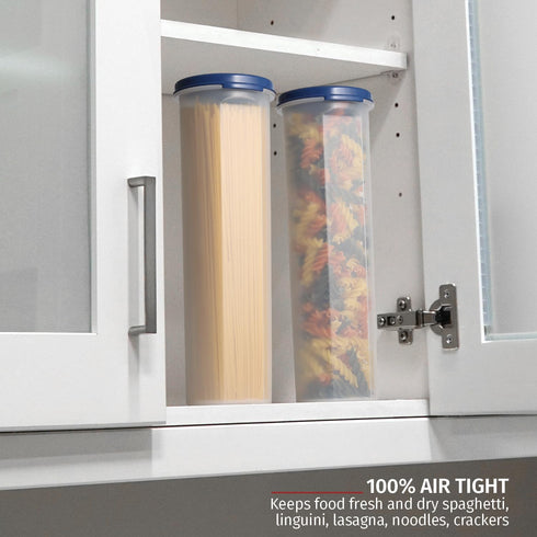 Tall Clear Spaghetti Pasta Container Storage with Lid, 2 Pack, Multi-Purpose Kitchen Pantry Organization, 37 oz
