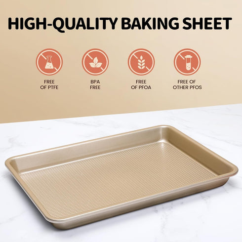 Quarter Sheet Pan, Non-Stick Baking Sheet, Cookie Sheets with Square Texture Pattern, Thicker Carbon Steel Baking Tray