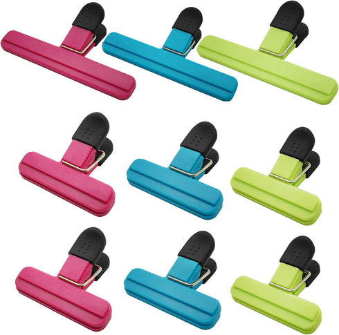 9pcs Chip Bag Clips for Food Storage, Heavy Duty Air Tight Sturdy Plastic Assorted Sizes for Kitchen Snacks