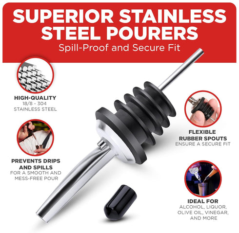 48 Pack Stainless Steel Bottle Pourers for Alcohol, Liquor, and Wine - Bar Accessories, Spouts for Bottles